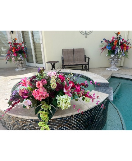 Outdoor Events or Home by the pool Custom Designs Custom Arrangement shown in silk