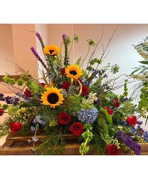 Outdoorsy and Rustic casket spray
