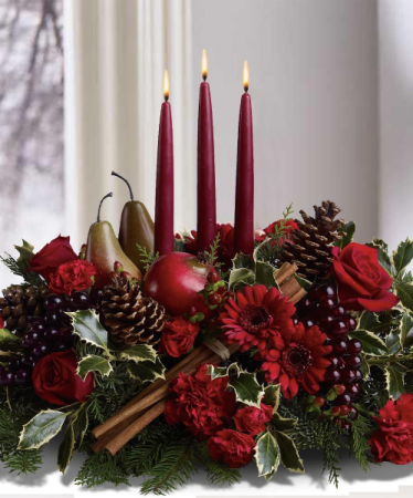 Overflowing Christmas Christmas table arrangement.