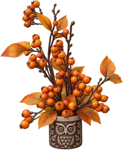 Owl with Orange Berries Silk Silk Arrangement 