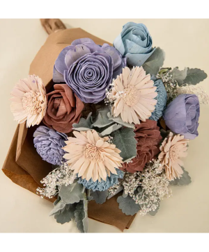 Oxeye Daisy Blue Solawood Wrapped Bouquet  Solawood Wrapped
