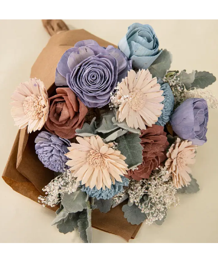 Oxeye Daisy Blue Solawood Wrapped Bouquet  Solawood Wrapped