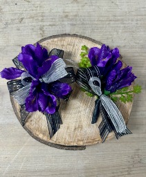 P100- Faux Deep Purple Corsage and Boutonniere set