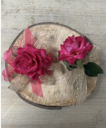 P100- Faux Fuchsia Fantasy Corsage and Boutonniere set