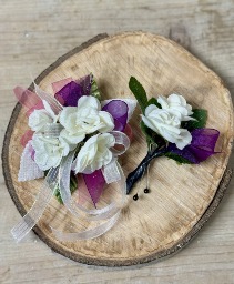 P100- Pink and Purple Faux Corsage and Boutonniere set