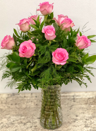 One Dozen Pink  Rose Arrangement