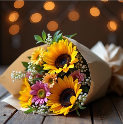 Paper Wrapped Seasonal Bouquet Hand Wrapped Designer Choice Flowers 