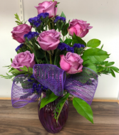 Half Dozen Purple Roses Fresh Flowers