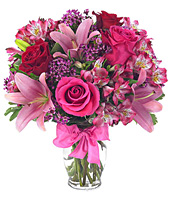 Passionately Purple Roses Lily  Waxflower in Vase