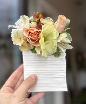 Pastel Peach Pocket Square Boutonniere
