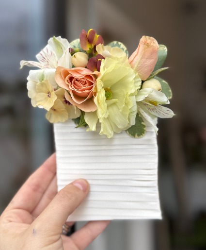 Pastel Peach Pocket Square Boutonniere