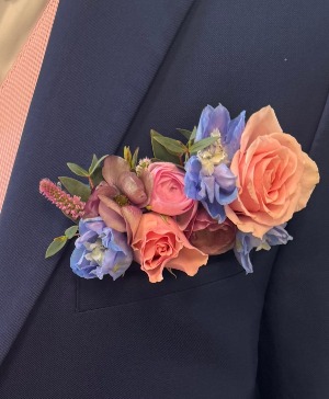 Pastel Peach Pocket Square Boutonniere