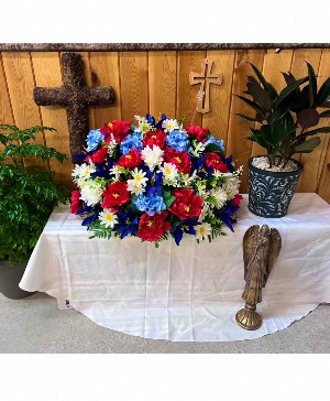 Patriotic Peace Silk Flower Headstone Arrangement 