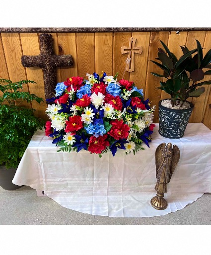 Patriotic Peace Silk Flower Headstone Arrangement 