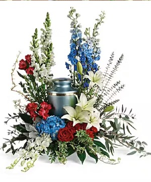 Patriotic Send Off Cremation urn arrangement