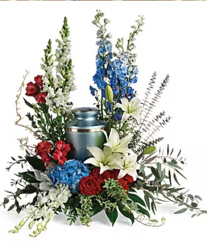 Patriotic Send Off Cremation urn arrangement