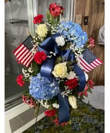 Patriotic standing spray Furneral Standing spray in Angola, IN | HALSEY'S COUNTRY FLOWERS