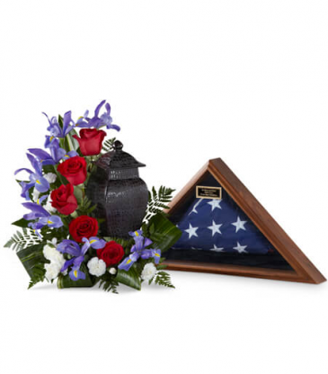 Patriotic Tribute Cremation/Urn arrangement (URN NOT INCLUDED) in Hesperia, CA | FAIRY TALES FLOWERS & GIFTS