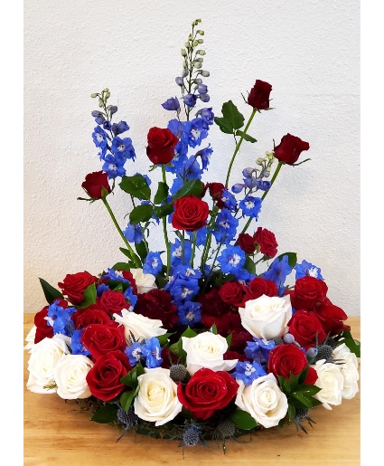 Cremation Surround, red white and blue Funeral Flowers