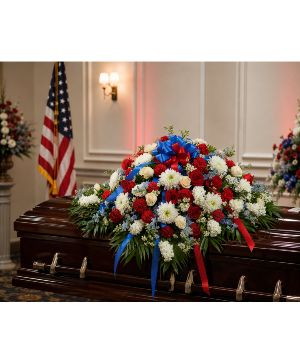 Patriot's Final Honor Casket Spray Call Us for Faster Service & Daily Specials: (915) 303-8500 Text Us to Order Anytime: (915) 505-3708 Your trusted source for Flowers & Delivery in El Paso TX 