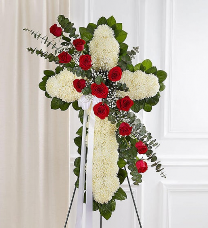 Peace & Prayer Red & White Standing Cross Standing Sprays & Wreaths