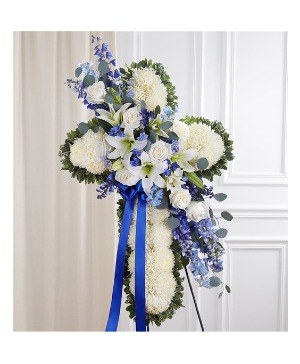 Peace & Prayers™ Blue & White Standing Cross 