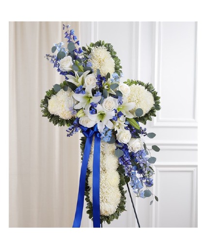 Peace & Prayers™ Blue & White Standing Cross 