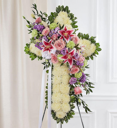 Peace & Prayers™ Standing Cross- Pastel sympathy arrangements