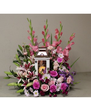 Peaceful Glow Pink Florals Surrounding Lantern 