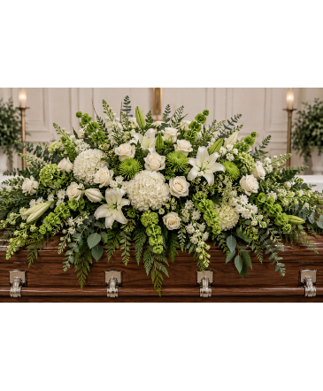 Peaceful Grace Green & Ivory Casket Spray  in Glen Burnie, MD | FORGET ME NOT FLOWERS AND GIFTS