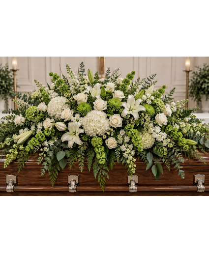 Peaceful Grace Green & Ivory Casket Spray 