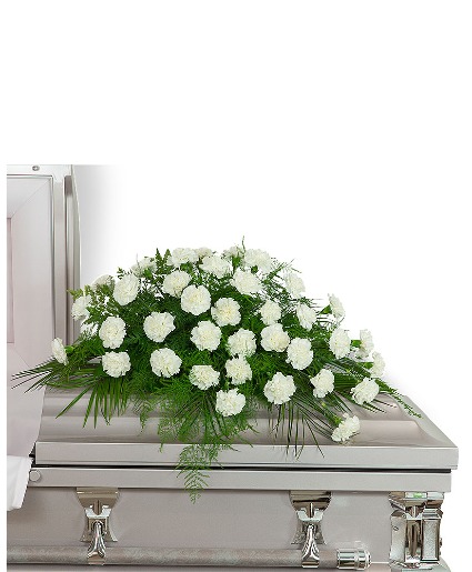 Peaceful in White Casket Spray Flower Arrangement