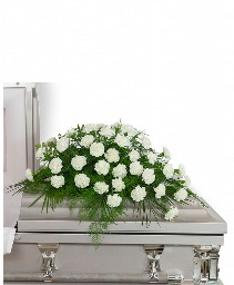Peaceful in White Casket Spray Funeral Arrangement