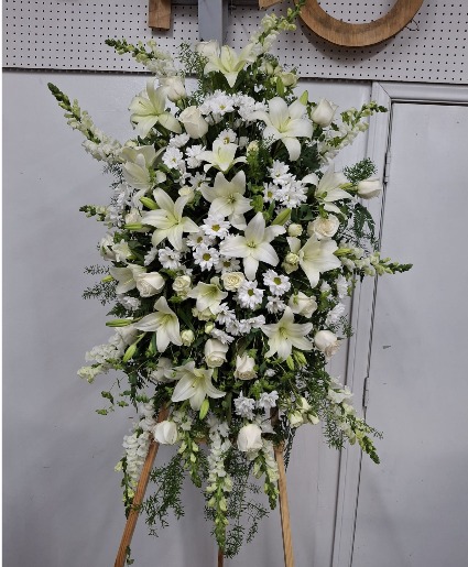 Peaceful lilies standing spray  Funeral 