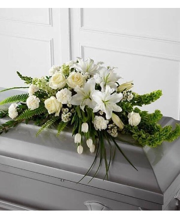 Peaceful Remembrance In White  Casket Spray  in Lompoc, CA | BELLA FLORIST AND GIFTS