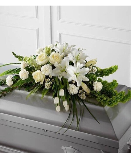 Peaceful Remembrance In White  Casket Spray 