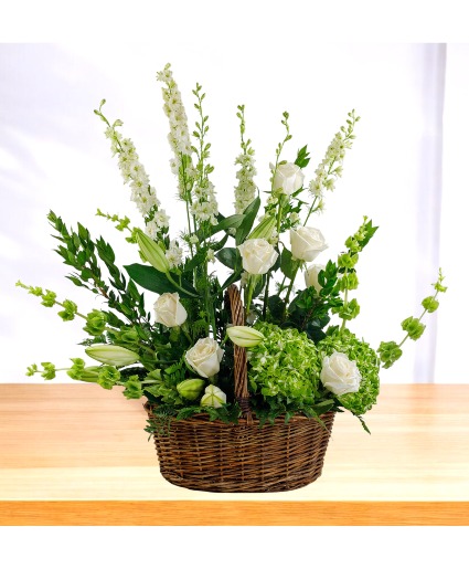 Restful: Green and White Basket Arrangement