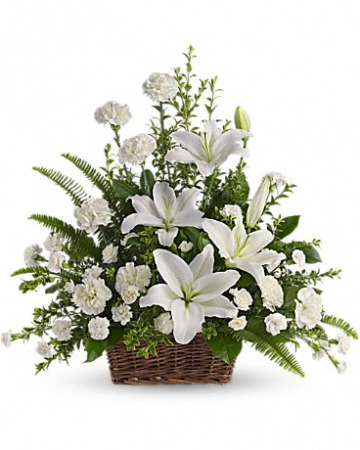 Peaceful White Lilies Basket Arrangement