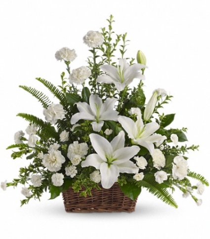Peaceful White Lilies Basket Sympathy