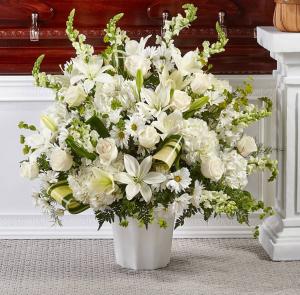Peaceful White Lilies Basket Funeral
