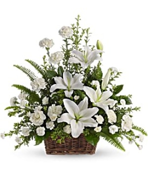 Peaceful White Lilies Sympathy Basket