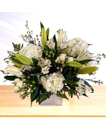 Peaceful: White  Wooden Box Arrangement