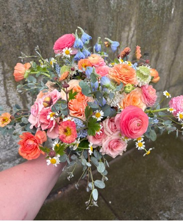 Peach and Coral Wedding Bouquet in Medina, NY | CREEKSIDE FLORAL AND DESIGN