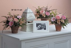 PEACH AND PINK CLAY POT ARRANGEMENT 