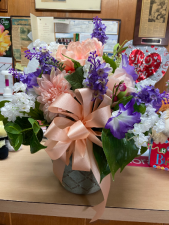 peach and purple silks  silk arrangement 
