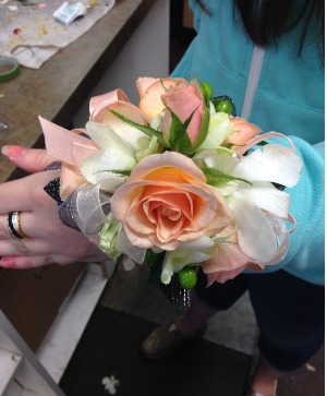 Peach and White Wrist Corsage Wrist Corsage