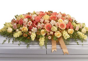 Peach Casket Spray  Flowers for the Service 