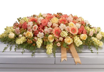 Peach Casket Spray  Flowers for the Service 