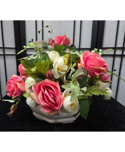 Peachy Pink & Cream Silk Floral Arrangement Permanent Silk Flowers