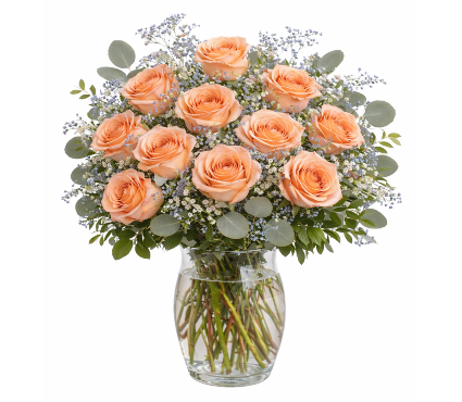 Peach Dozen Roses Mixed Arrangement
